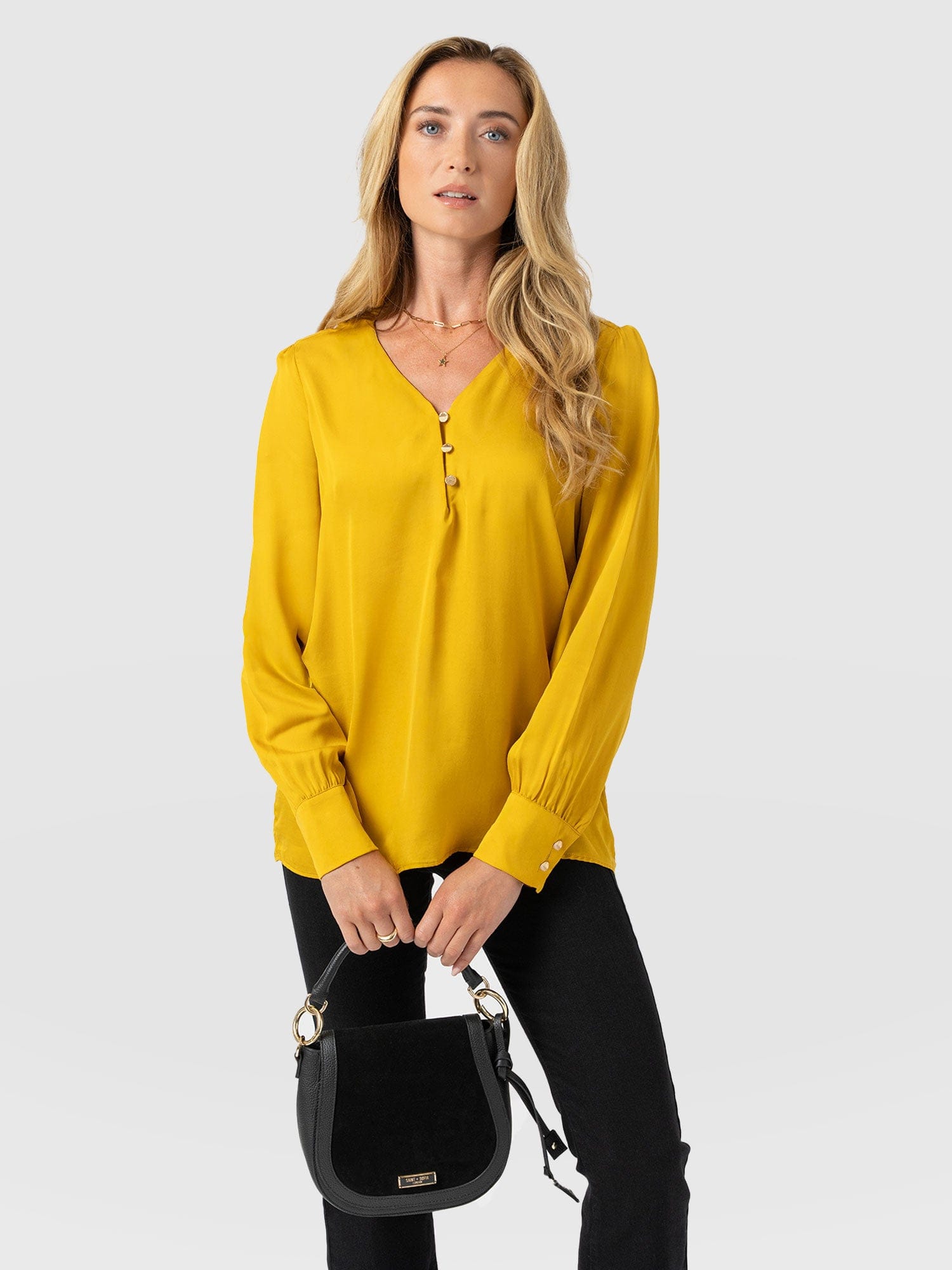 Joselyn V Neck Blouse - Golden Yellow - Women's Blouses | Saint + Sofia® USA